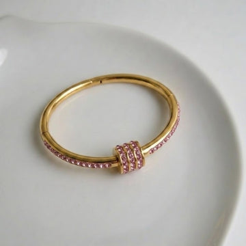 Triple-Row Pink Crystal Bangle
