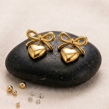 Bow & Heart Drop Earrings
