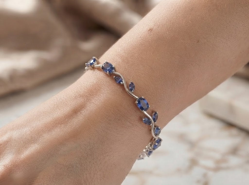 Deep Blue Sapphire-Tone Tulip Bracelet