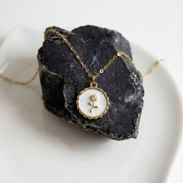 White Rose Emblem Necklace