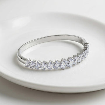 Silver-Tone Baguette Crystal Bangle