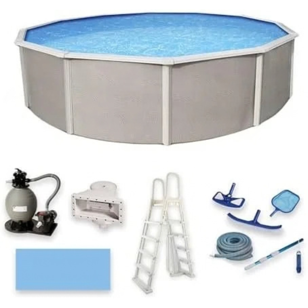 Blue Wave Belize 15-Feet Round 52-Inch Deep 6-Inch Top Rail Metal Wall Swimming Pool Packages