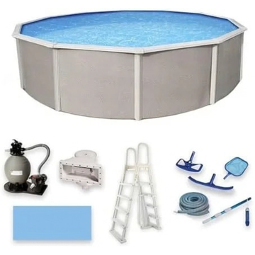Blue Wave Belize 15-Feet Round 52-Inch Deep 6-Inch Top Rail Metal Wall Swimming Pool Packages
