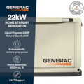Generac Guardian 22kW Home Standby Generator with 200 Amp Transfer Switch, Durable All Aluminum, WiFi Enabled with G-Force Engine, Easy to Use, Whole House Powers Backups, Smart Outage Solution – Bisque