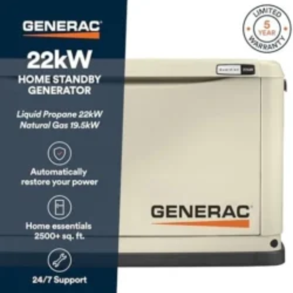Generac Guardian 22kW Home Standby Generator with 200 Amp Transfer Switch, Durable All Aluminum, WiFi Enabled with G-Force Engine, Easy to Use, Whole House Powers Backups, Smart Outage Solution – Bisque