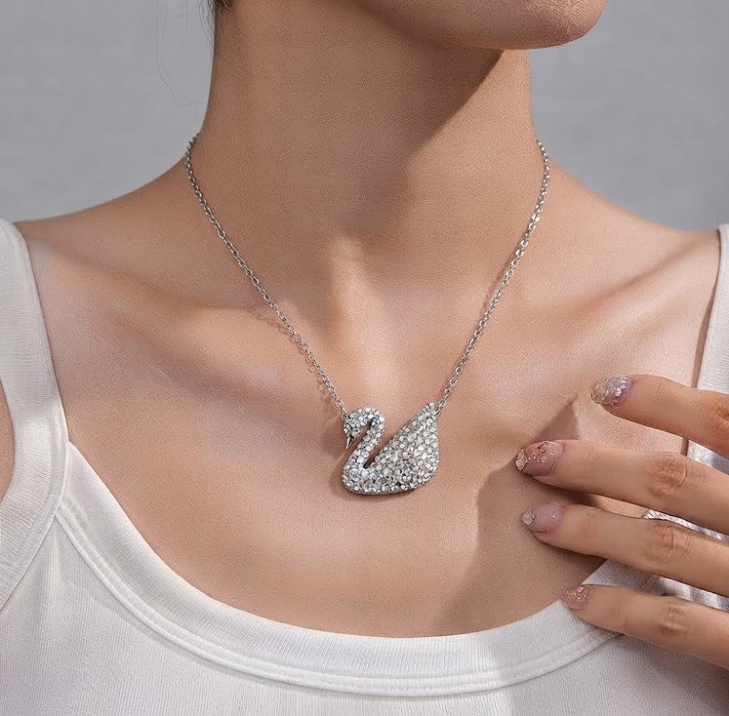 Crystal Swan Pendant Necklace