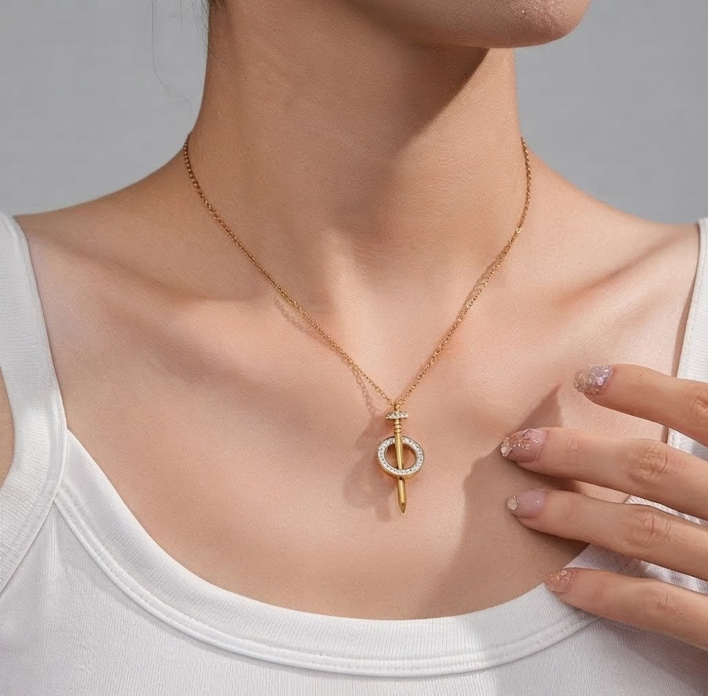 Nail & Circle Crystal Necklace