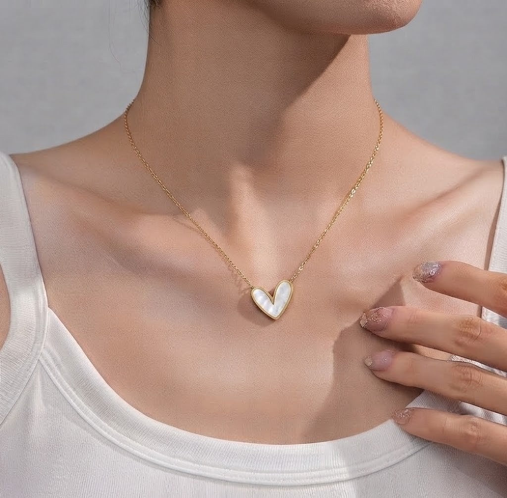 White Pearl-Effect Heart Necklace