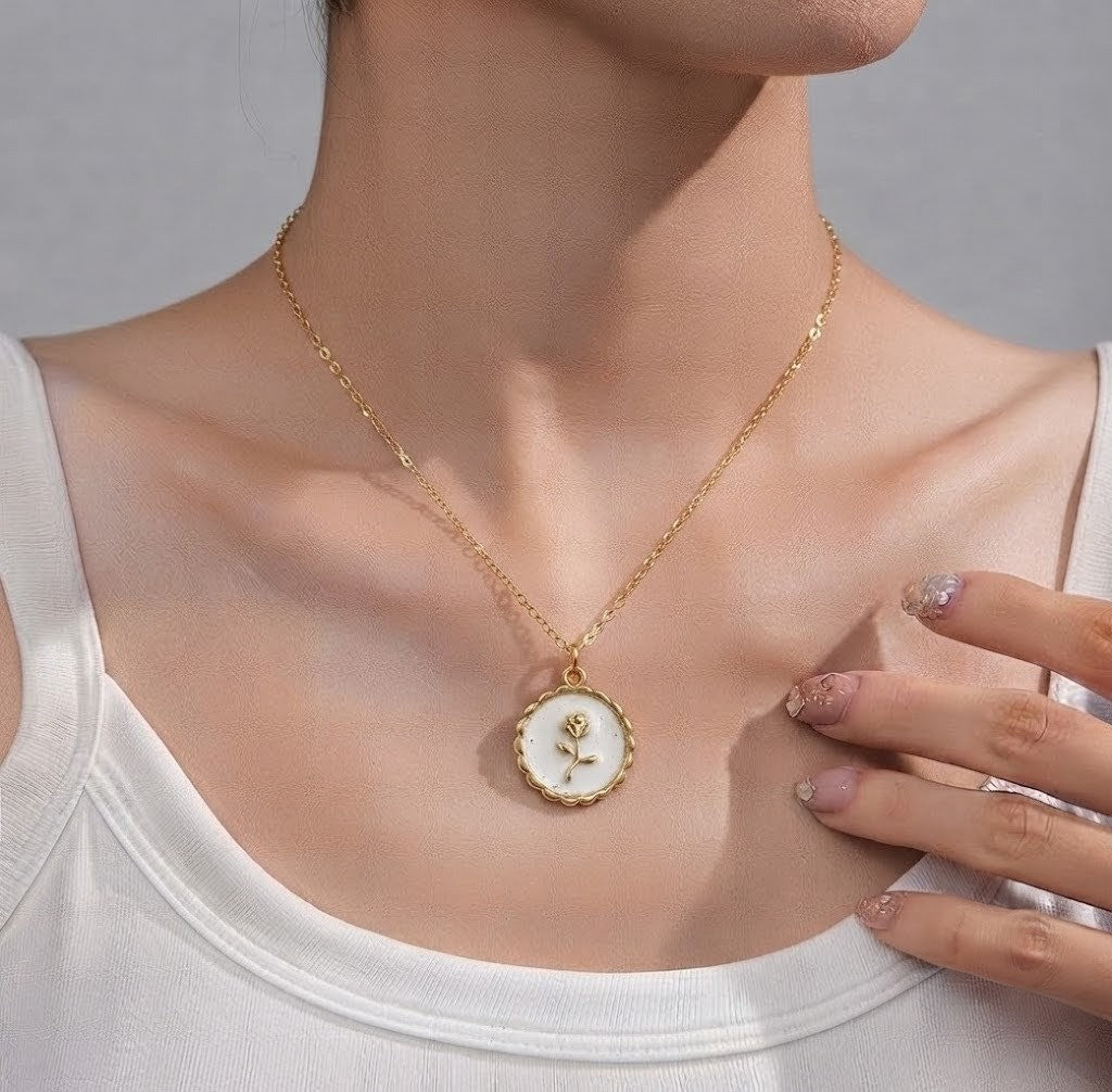 White Rose Emblem Necklace
