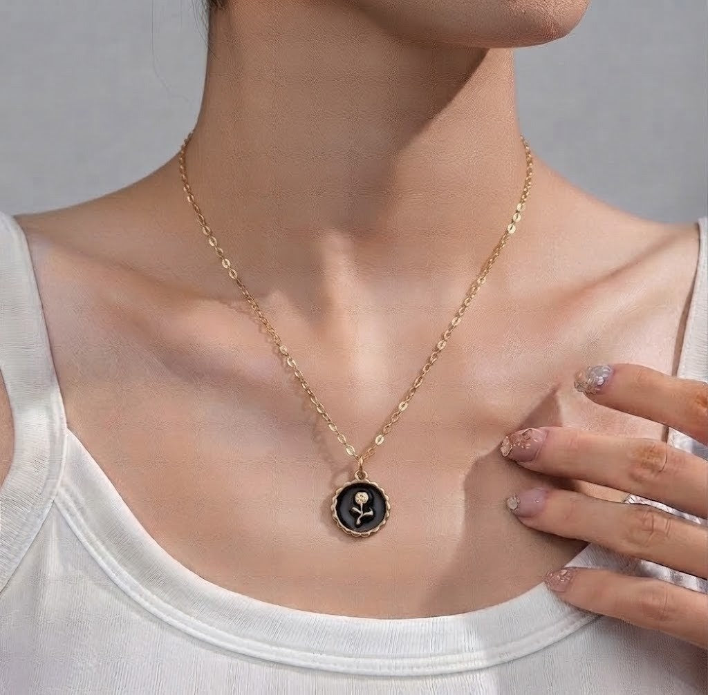 Rose Emblem Enamel Necklace