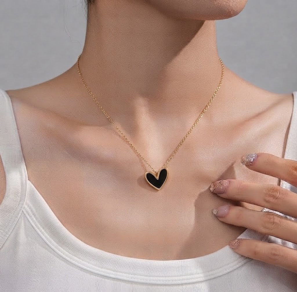 Black Enamel Heart Necklace