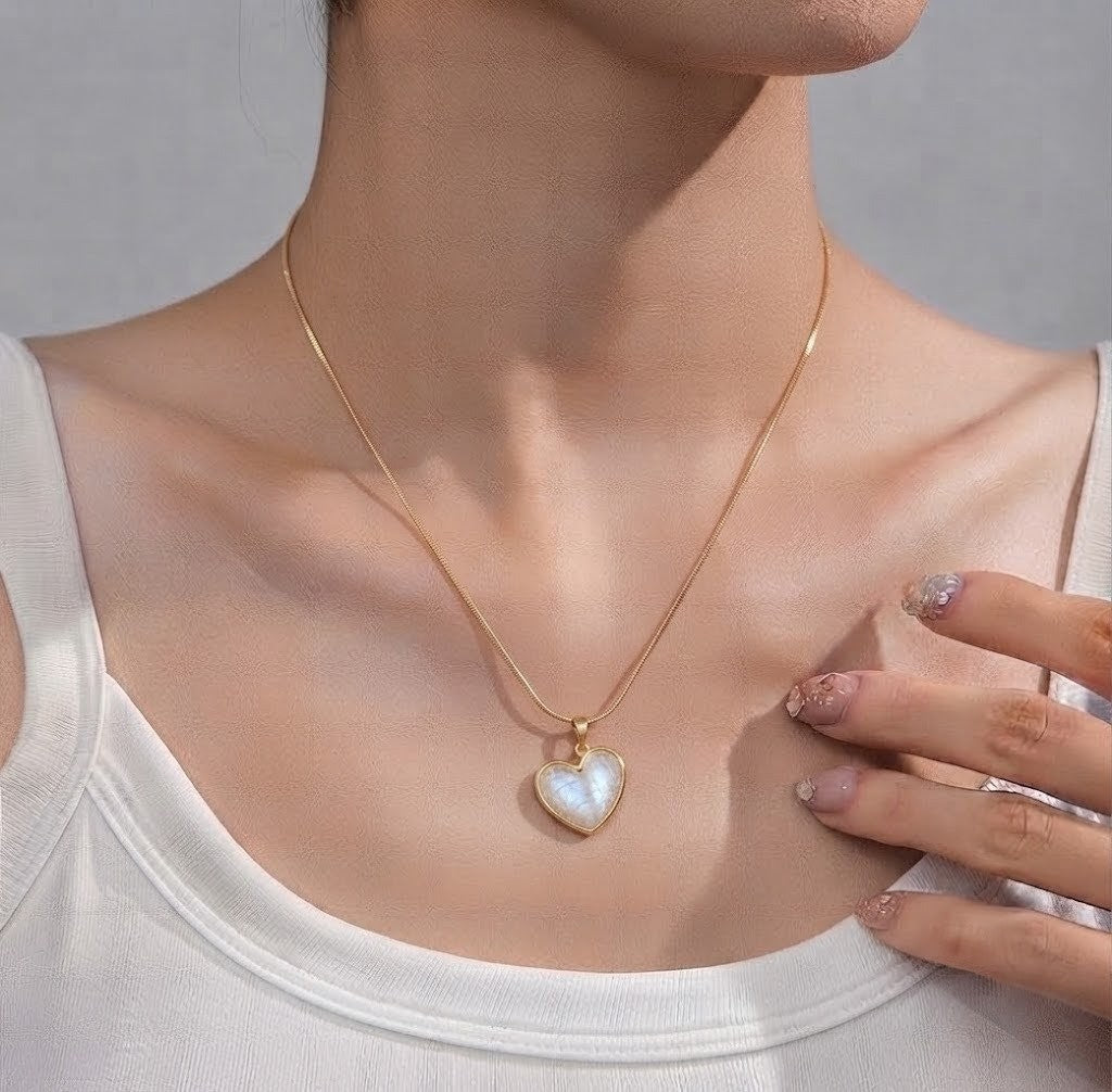 Moonstone-Style Heart Necklace