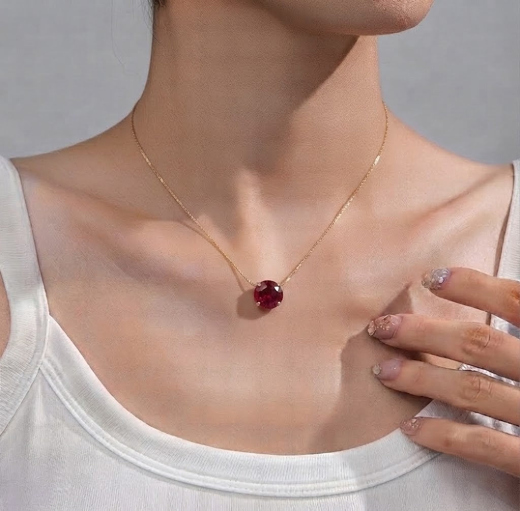 Solitaire Red Gemstone Necklace