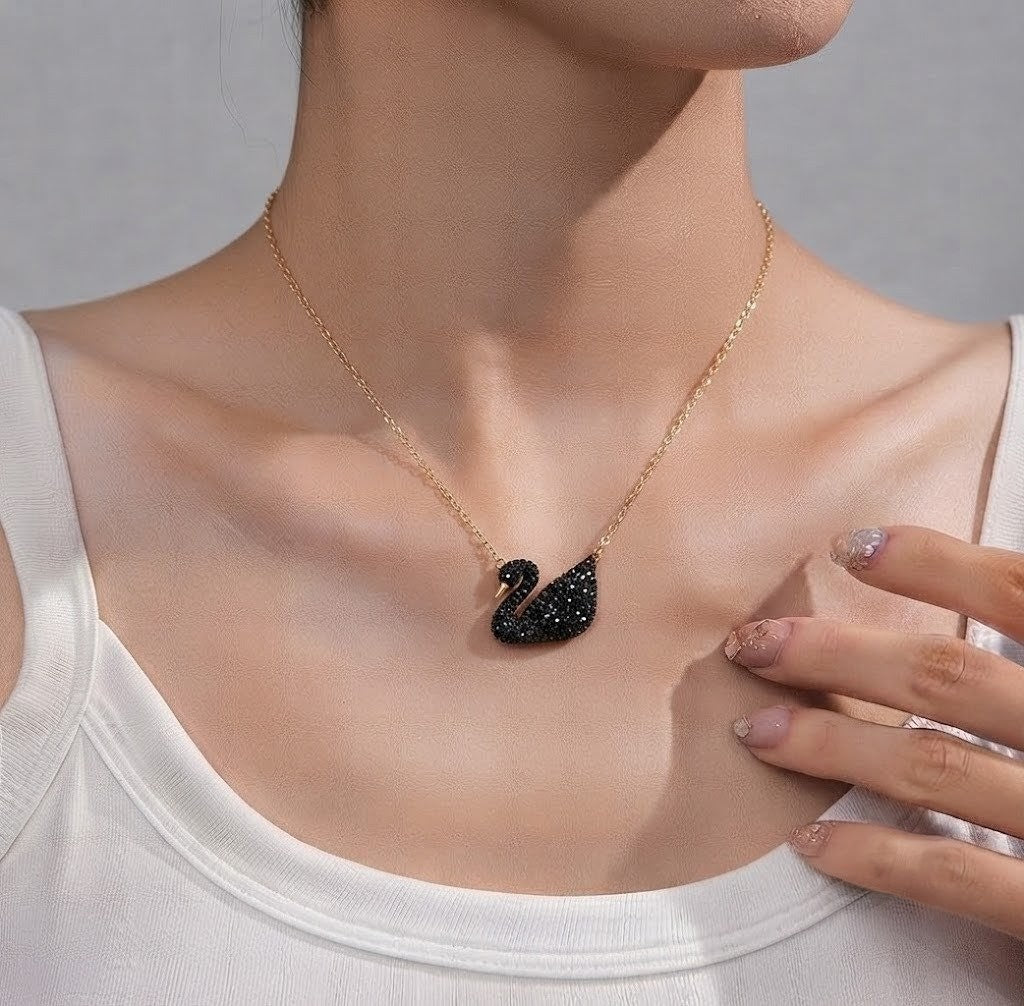 Black Crystal Swan Pendant