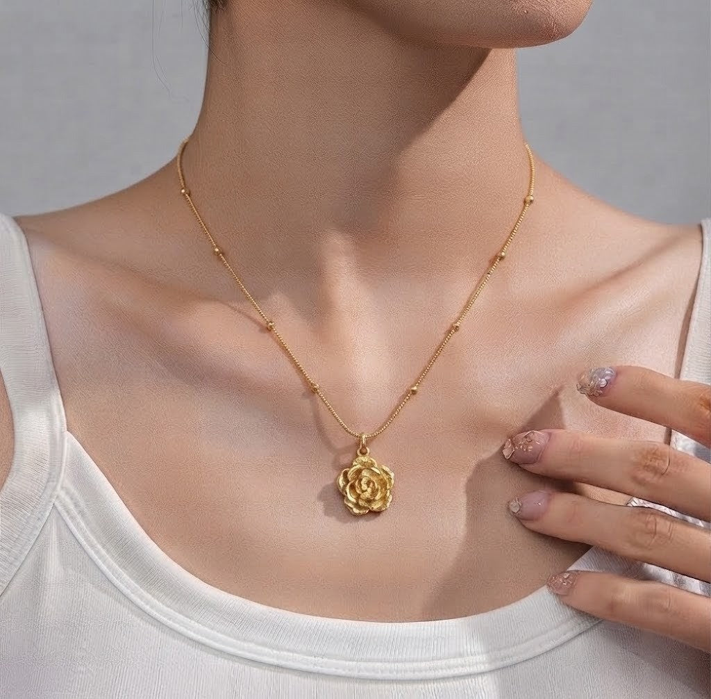 Gold Rose Charm Necklace