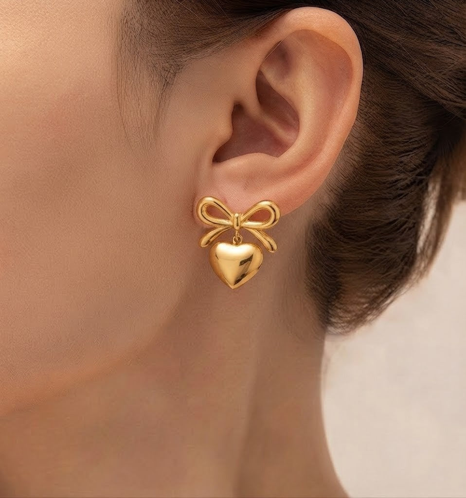 Bow & Heart Drop Earrings