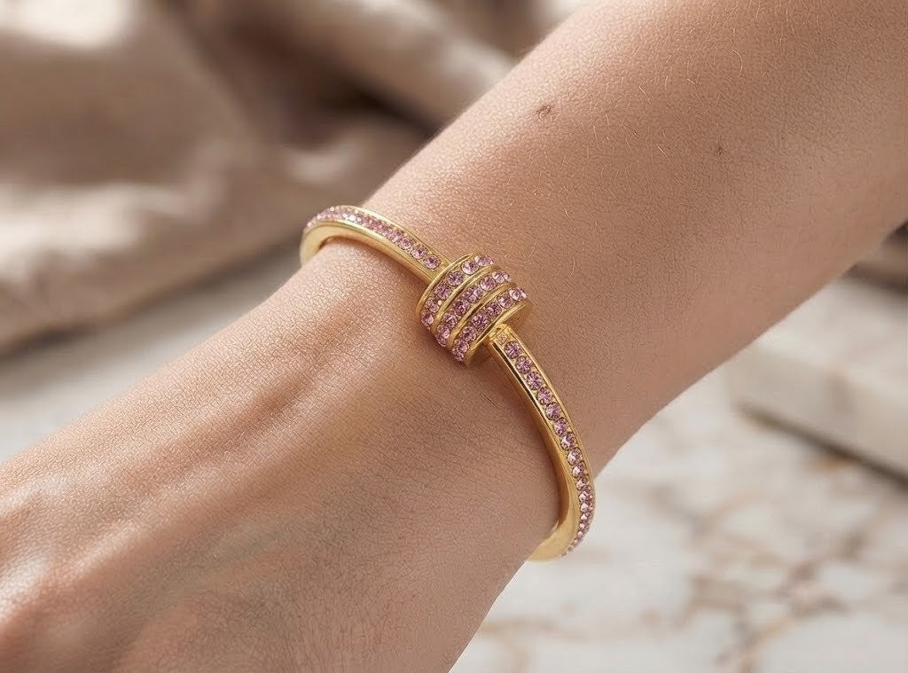 Triple-Row Pink Crystal Bangle