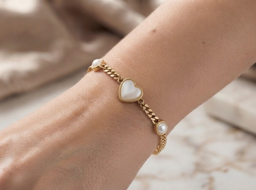 Pearl & Heart Link Bracelet
