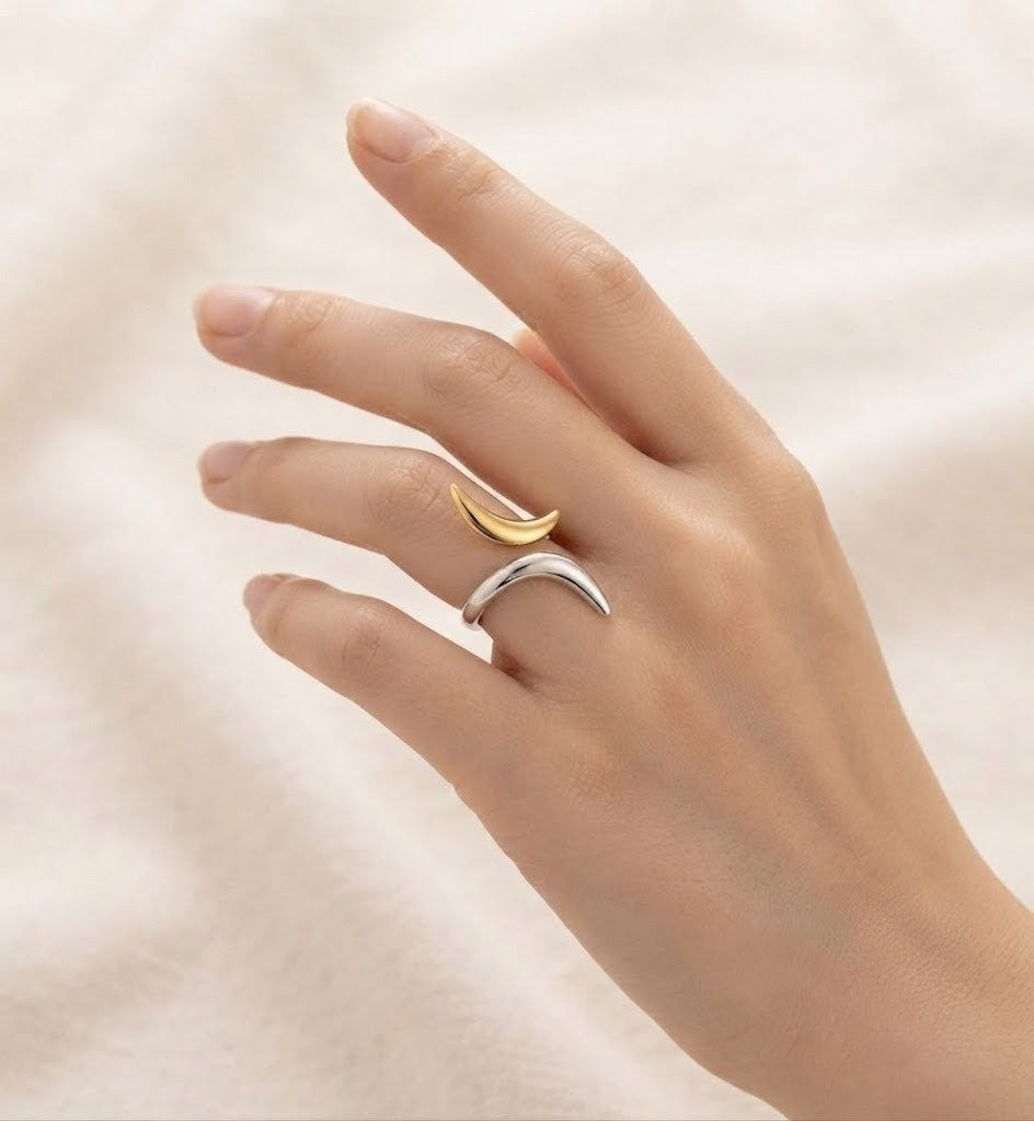 Two-Tone Moon Crescent Ring